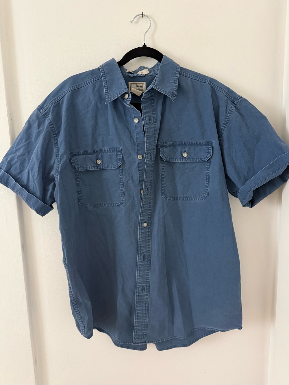 L.L. Bean Washed Blue Short-Sleeve Button-Down Cotton Work Shirt